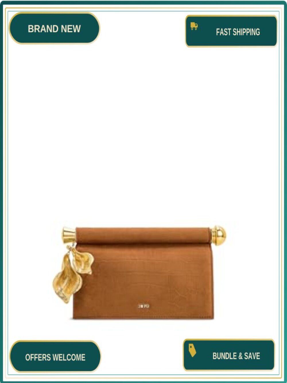 Faux Suede Metal Pendant Embellished Evening Clutch